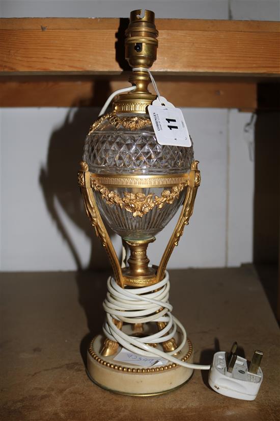 A French ormolu and cut glass lamp